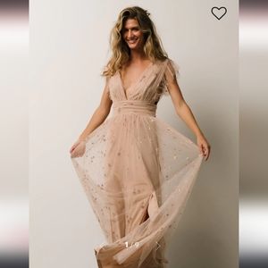 Baltic Born 	Nova Shimmer Maxi Dress | Natural + Blush